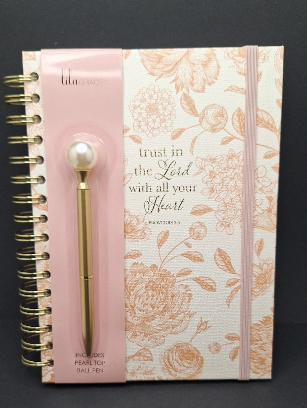 Pink & Gold Floral Journal with Pearl Top Pen